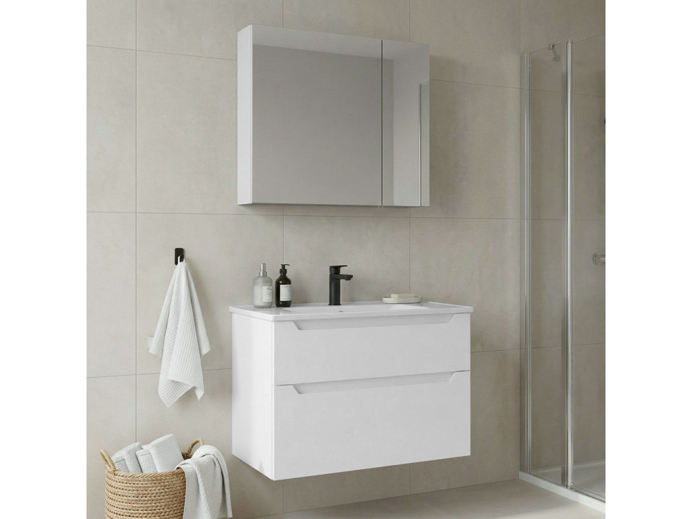 Set mobile lavabo con specchio (2 pezzi) "Messina 85 v2" - 85 x 45 x 55 cm - Bianco opaco