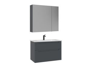 Set mobile lavabo con specchio (2 pezzi) "Messina 85 v2" - 85 x 45 x 55 cm - Antracite opaco