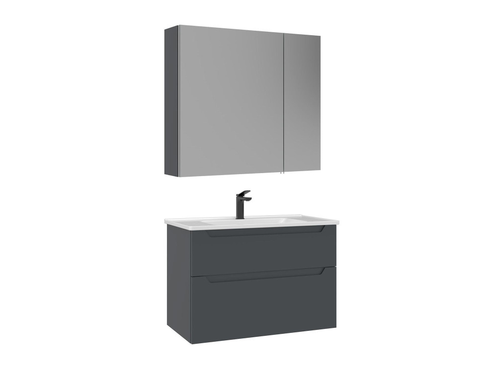 Set mobile lavabo con specchio (2 pezzi) "Messina 85 v2" - 85 x 45 x 55 cm - Antracite opaco