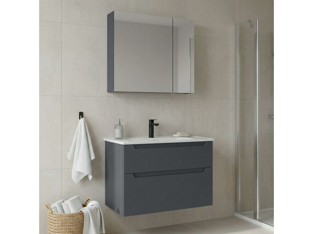 Set mobile lavabo con specchio (2 pezzi) "Messina 85 v2" - 85 x 45 x 55 cm - Antracite opaco