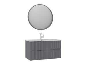 Set mobile lavabo con specchio (2 pezzi) "Moonlight 90 v2" - 91 x 51 x 51 cm - Grigio opaco
