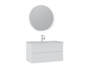 Set mobile lavabo con specchio (2 pezzi) "Moonlight 90 v2" - 91 x 51 x 51 cm - Bianco opaco