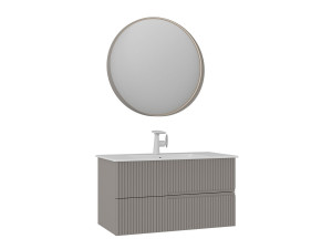 Set mobile lavabo con specchio (2 pezzi) "Moonlight 90 v2" - 91 x 51 x 51 cm - Matte Mink