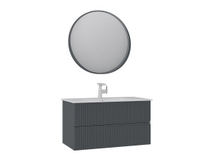 Set mobile lavabo con specchio (2 pezzi) "Moonlight 90 v2" - 91 x 51 x 51 cm - Antracite opaco