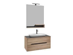 Set mobile lavabo con specchio (2 pezzi) "Galia 100 v2" - 100 x 50 x 50 cm - Rovere