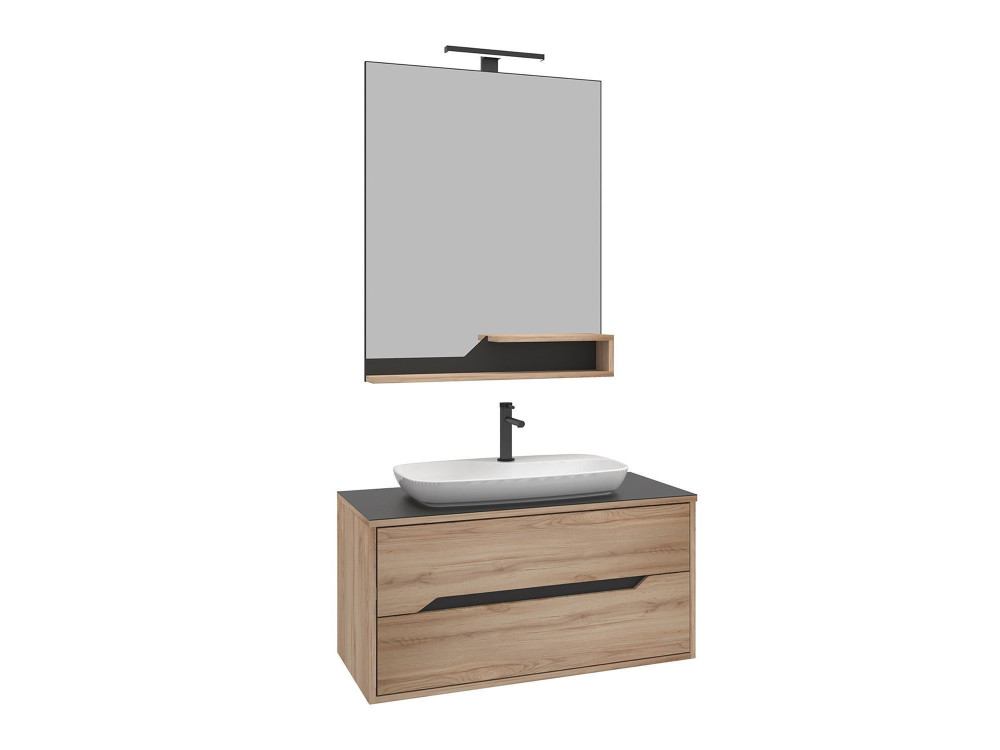 Set mobile lavabo con specchio (2 pezzi) "Galia 100 v2" - 100 x 50 x 50 cm - Rovere