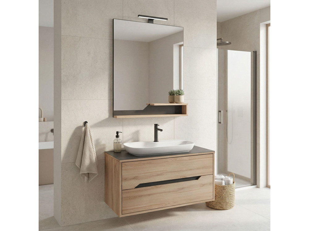 Set mobile lavabo con specchio (2 pezzi) "Galia 100 v2" - 100 x 50 x 50 cm - Rovere