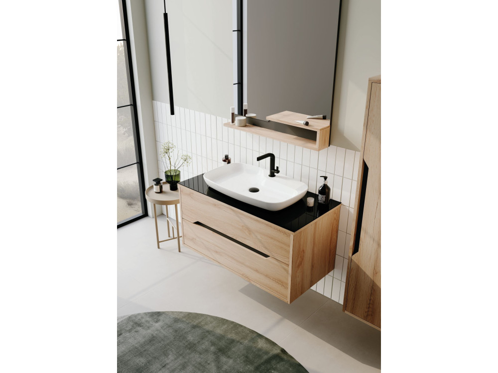 Set mobile lavabo con specchio (2 pezzi) "Galia 100 v2" - 100 x 50 x 50 cm - Rovere