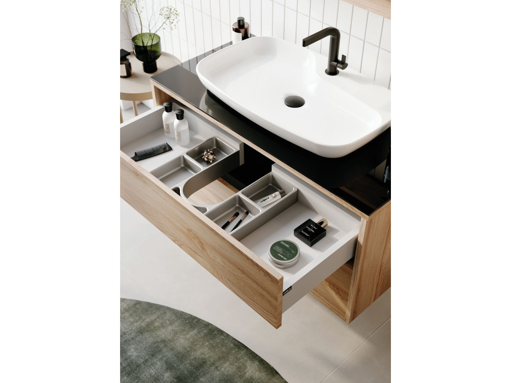Set mobile lavabo con specchio (2 pezzi) "Galia 100 v2" - 100 x 50 x 50 cm - Rovere
