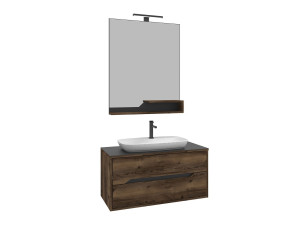 Set mobile lavabo con specchio (2 pezzi) "Galia 100 v2" - 100 x 50 x 50 cm - Noce