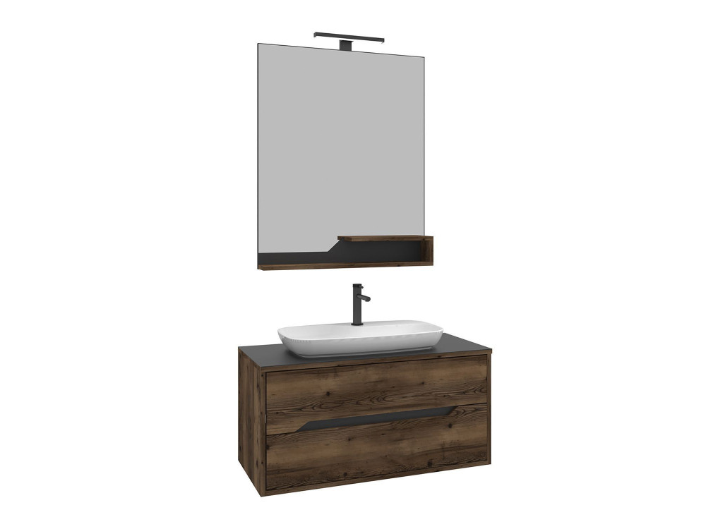 Set mobile lavabo con specchio (2 pezzi) "Galia 100 v2" - 100 x 50 x 50 cm - Noce