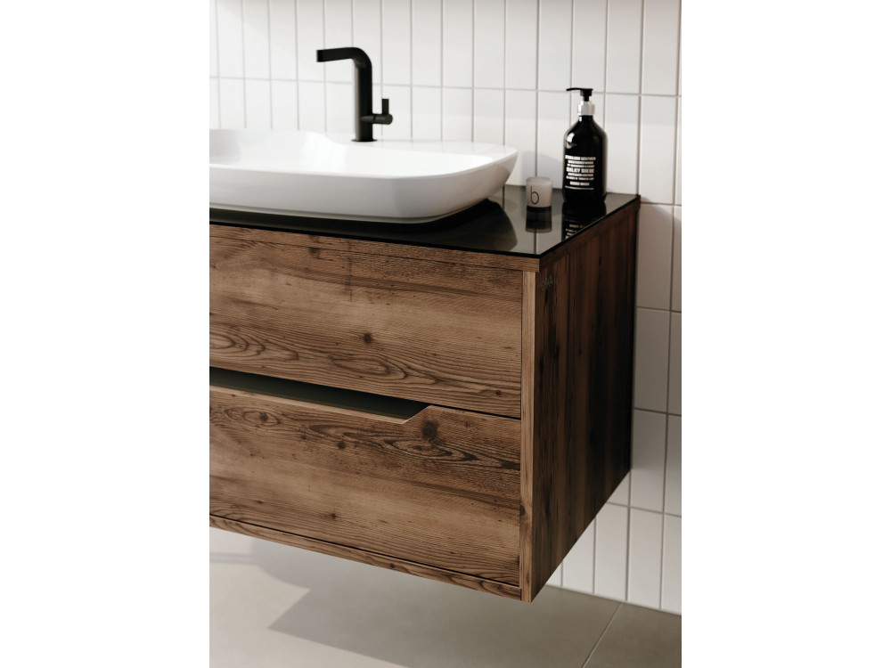 Set mobile lavabo con specchio (2 pezzi) "Galia 100 v2" - 100 x 50 x 50 cm - Noce