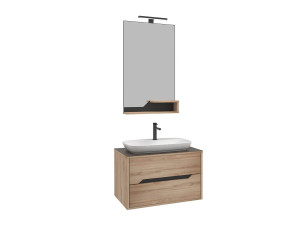 Set mobile lavabo con specchio (2 pezzi) "Galia 80 v2" - 100 x 50 x 50 cm - Rovere