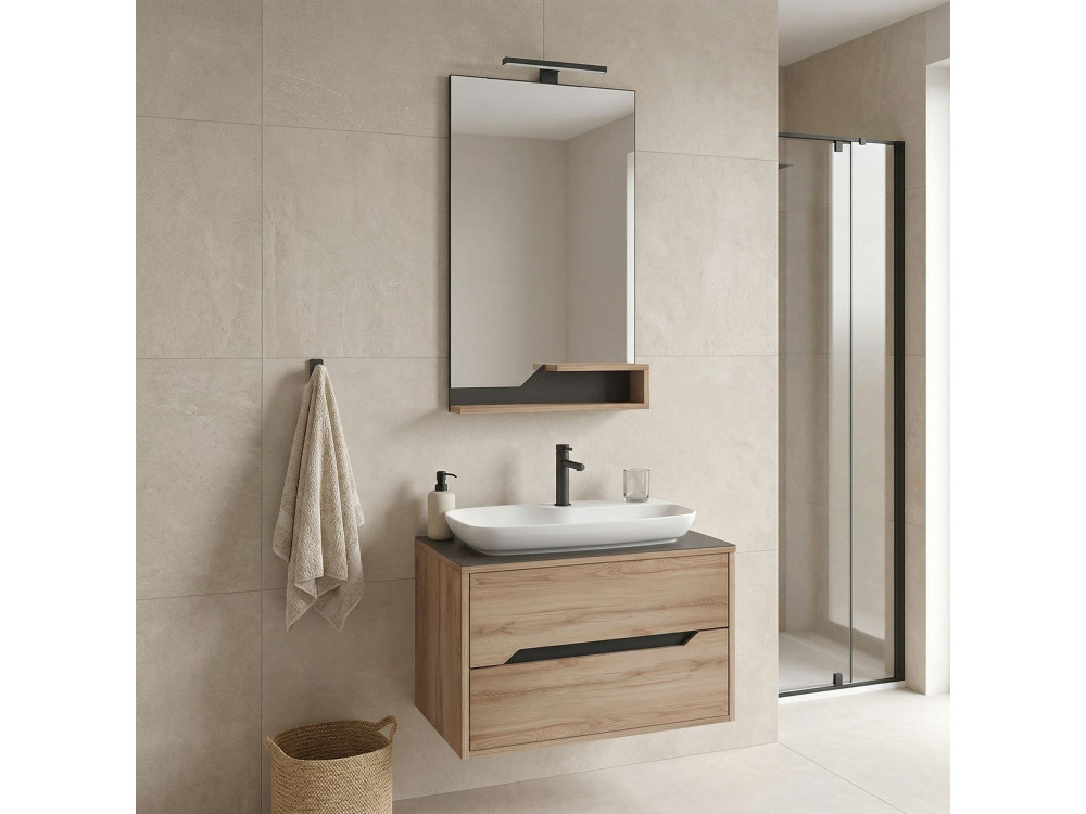 Set mobile lavabo con specchio (2 pezzi) "Galia 80 v2" - 100 x 50 x 50 cm - Rovere