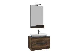 Set mobile lavabo con specchio (2 pezzi) "Galia 80 v2" - 100 x 50 x 50 cm - Noce