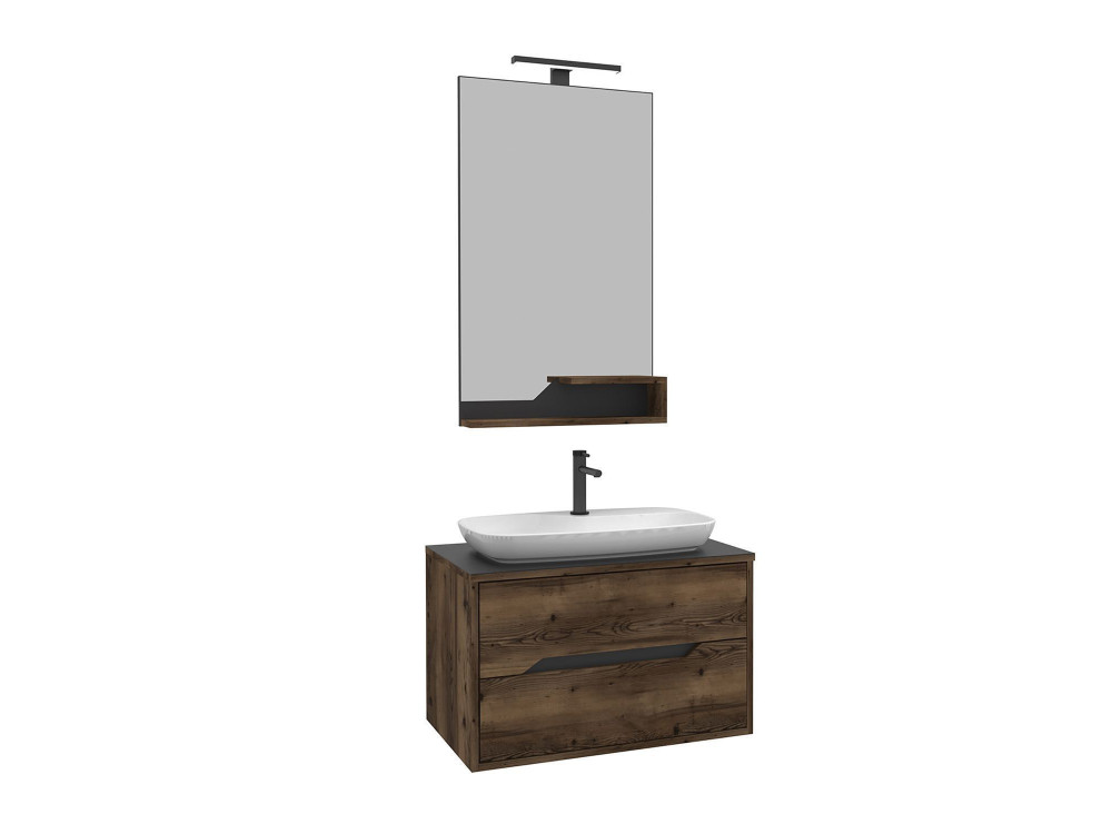 Set mobile lavabo con specchio (2 pezzi) "Galia 80 v2" - 100 x 50 x 50 cm - Noce