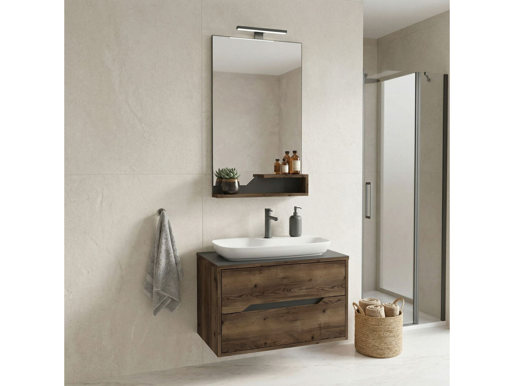 Set mobile lavabo con specchio (2 pezzi) "Galia 80 v2" - 100 x 50 x 50 cm - Noce