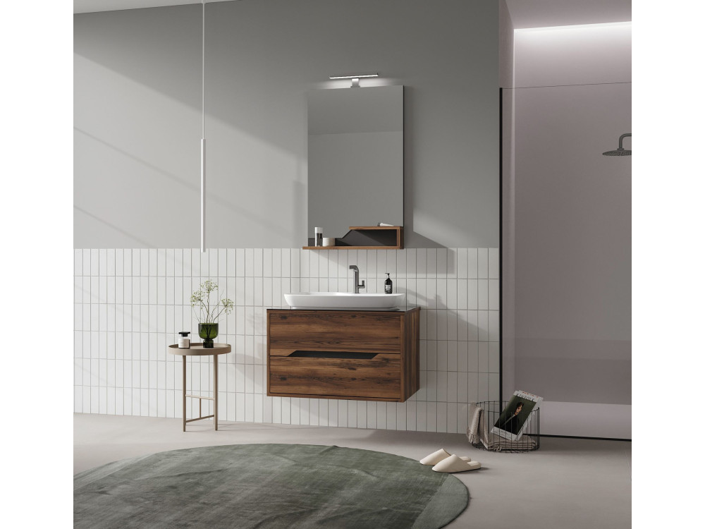 Set mobile lavabo con specchio (2 pezzi) "Galia 80 v2" - 100 x 50 x 50 cm - Noce