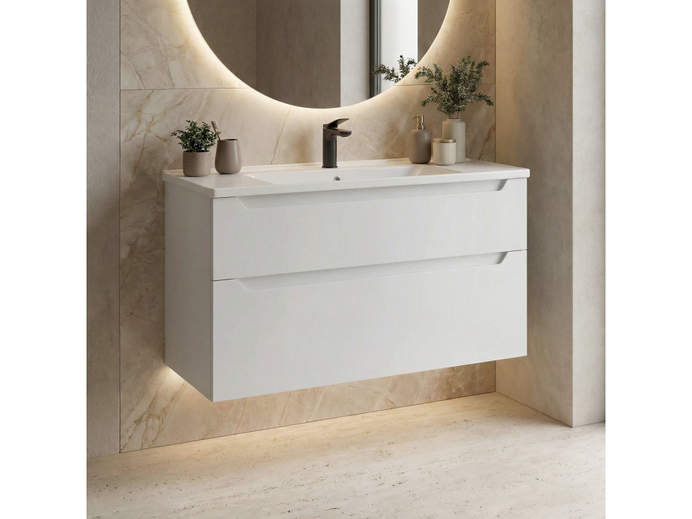 Mobile lavabo "Messina 100 v2" - 100 x 45 x 55 cm - Bianco opaco