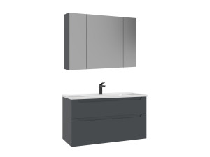 Set mobile lavabo con specchio (2 pezzi) "Messina 100 v2" - 100 x 45 x 55 cm - Antracite opaco