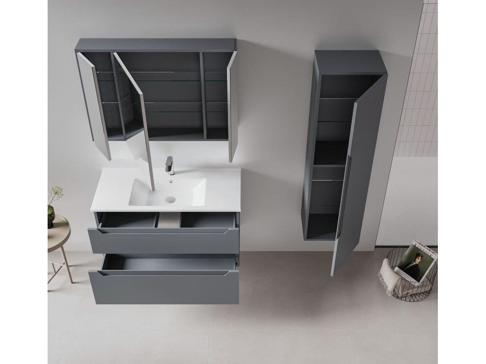 Set mobile lavabo con specchio (2 pezzi) "Messina 100 v2" - 100 x 45 x 55 cm - Antracite opaco