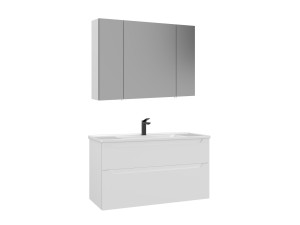Set mobile lavabo con specchio (2 pezzi) "Messina 100 v2" - 100 x 45 x 55 cm - Bianco opaco