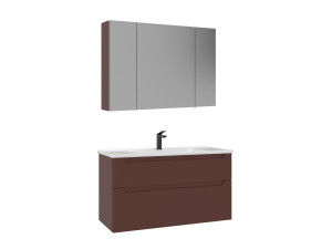 Set mobile lavabo con specchio (2 pezzi) "Messina 100 v2" - 100 x 45 x 55 cm - Rosso opaco
