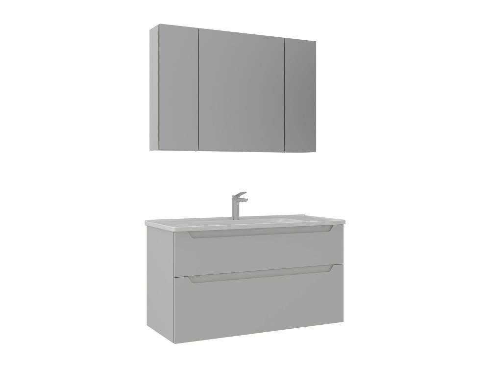 Set mobile lavabo con specchio (2 pezzi) "Messina 100 v2" - 100 x 45 x 55 cm - Cashmere opaco