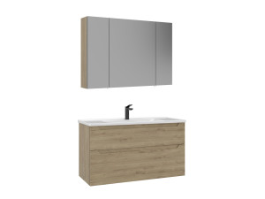 Set mobile lavabo con specchio (2 pezzi) "Messina 100 v2" - 100 x 45 x 55 cm - Rovere