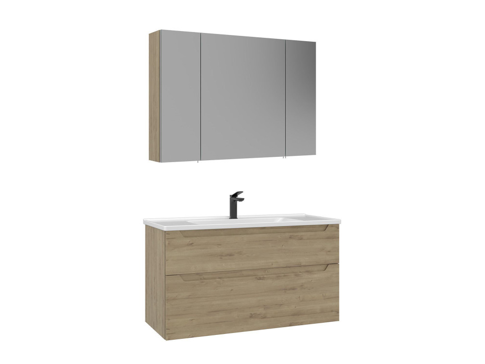 Set mobile lavabo con specchio (2 pezzi) "Messina 100 v2" - 100 x 45 x 55 cm - Rovere