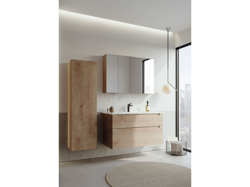Set mobile lavabo con specchio (2 pezzi) "Messina 100 v2" - 100 x 45 x 55 cm - Rovere