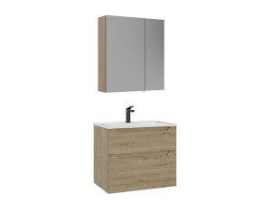 Set mobile lavabo con specchio (2 pezzi) "Messina 65 v2" - 65 x 45 x 55 cm - Rovere