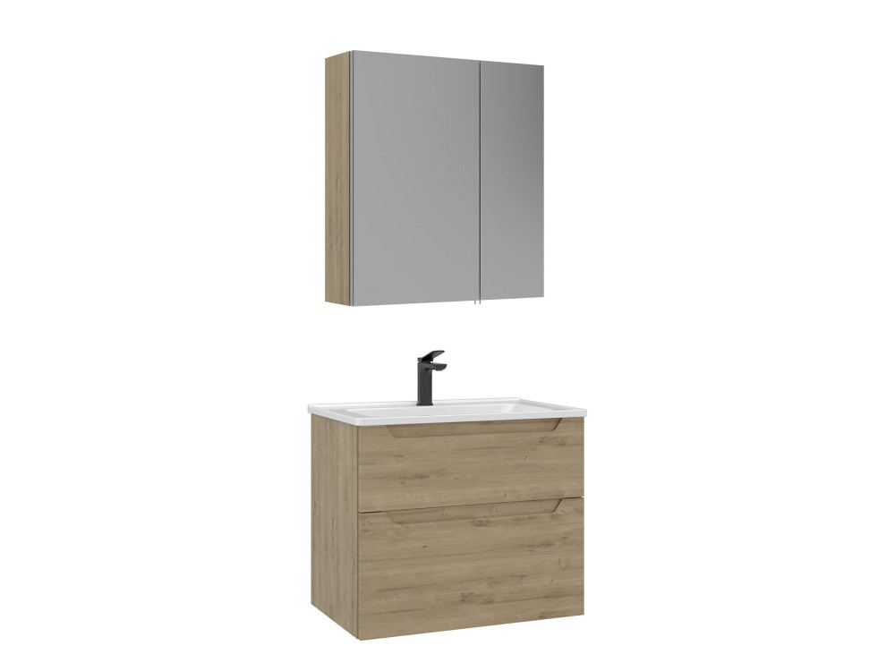 Set mobile lavabo con specchio (2 pezzi) "Messina 65 v2" - 65 x 45 x 55 cm - Rovere
