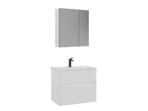 Set mobile lavabo con specchio (2 pezzi) "Messina 65 v2" - 65 x 45 x 55 cm - Bianco opaco