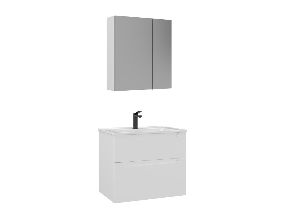 Set mobile lavabo con specchio (2 pezzi) "Messina 65 v2" - 65 x 45 x 55 cm - Bianco opaco