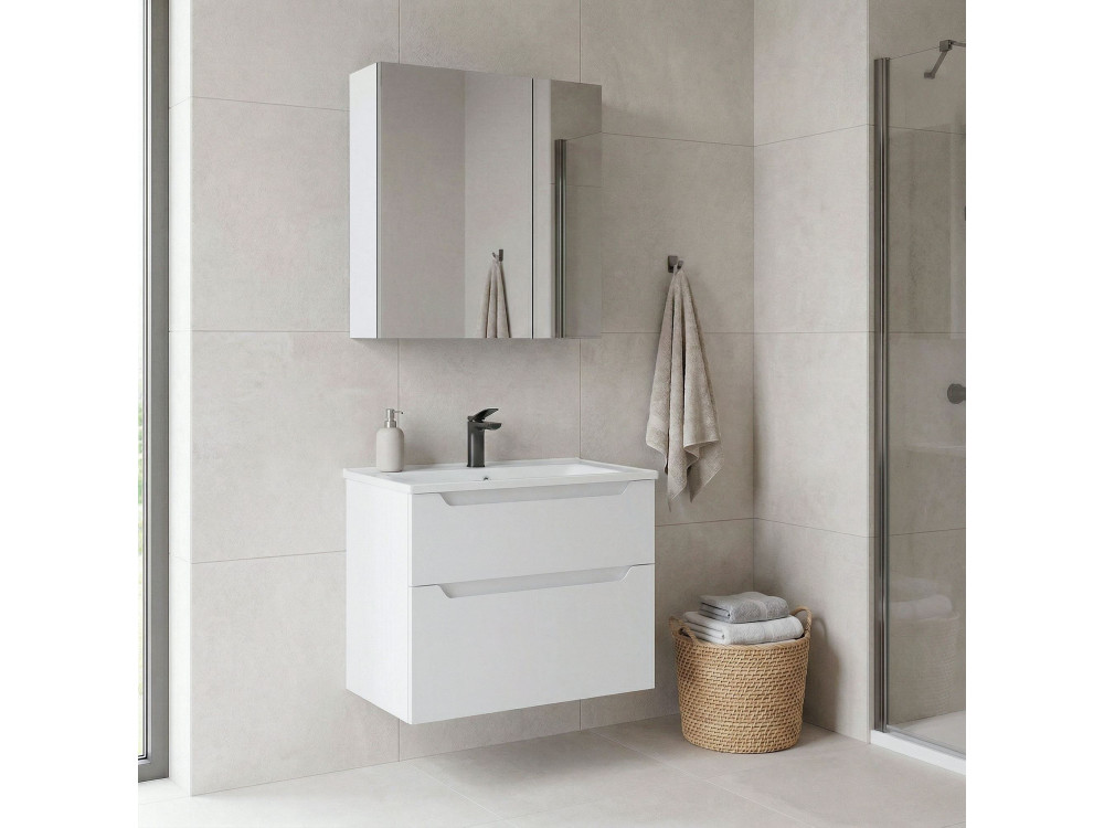 Set mobile lavabo con specchio (2 pezzi) "Messina 65 v2" - 65 x 45 x 55 cm - Bianco opaco