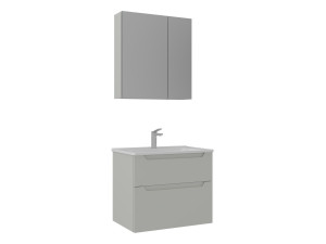 Set mobile lavabo con specchio (2 pezzi) "Messina 65 v2" - 65 x 45 x 55 cm - Cashmere opaco