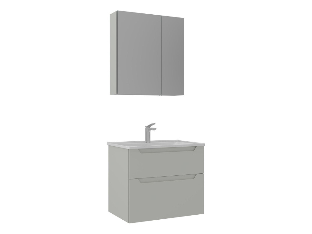Set mobile lavabo con specchio (2 pezzi) "Messina 65 v2" - 65 x 45 x 55 cm - Cashmere opaco