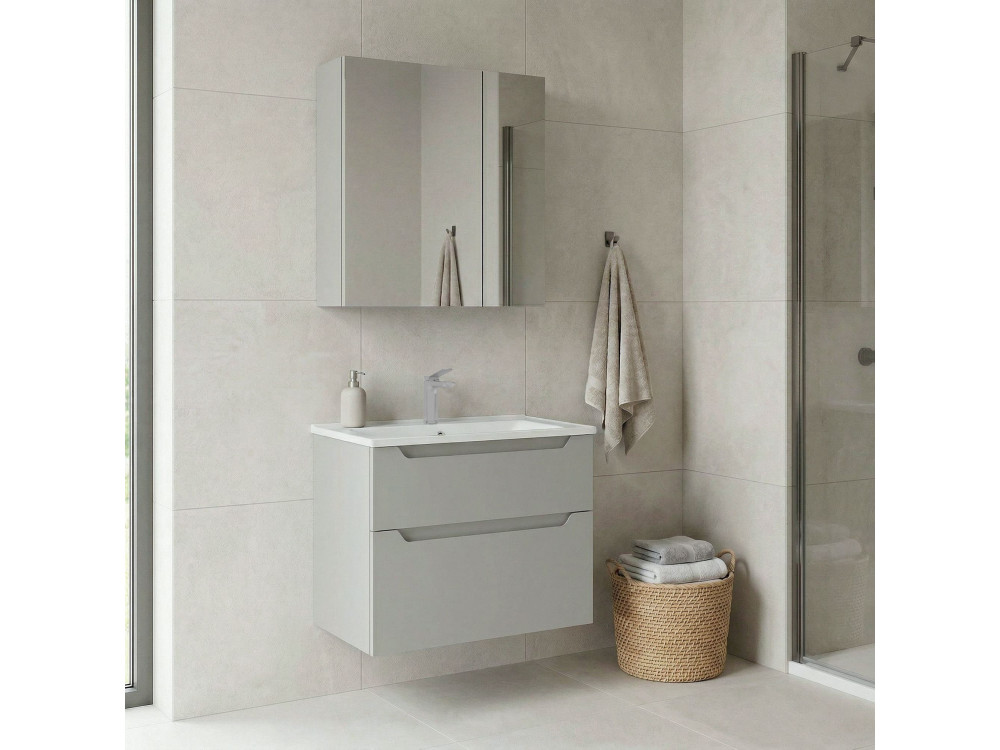 Set mobile lavabo con specchio (2 pezzi) "Messina 65 v2" - 65 x 45 x 55 cm - Cashmere opaco