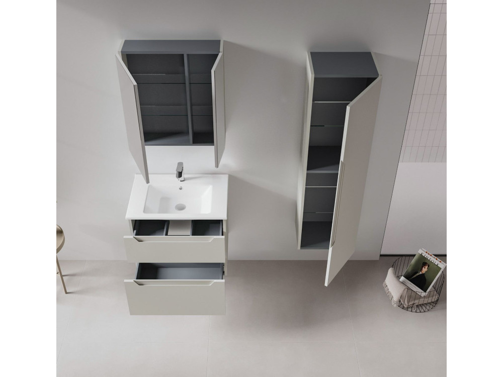 Set mobile lavabo con specchio (2 pezzi) "Messina 65 v2" - 65 x 45 x 55 cm - Cashmere opaco