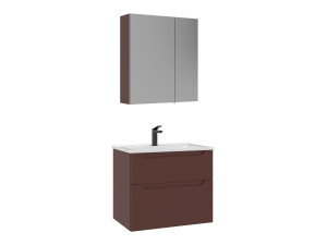 Set mobile lavabo con specchio (2 pezzi) "Messina 65 v2" - 65 x 45 x 55 cm - Rosso opaco