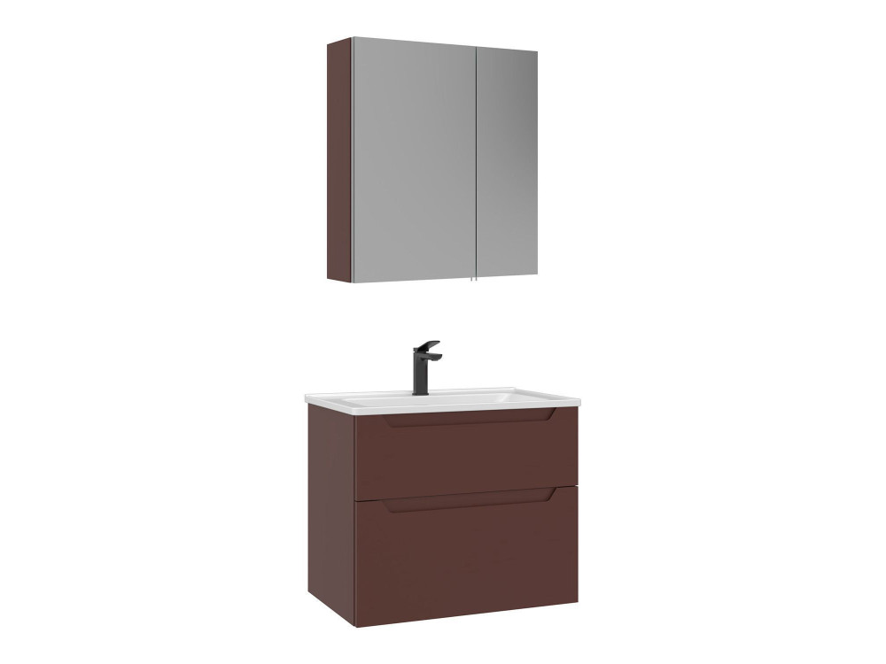 Set mobile lavabo con specchio (2 pezzi) "Messina 65 v2" - 65 x 45 x 55 cm - Rosso opaco