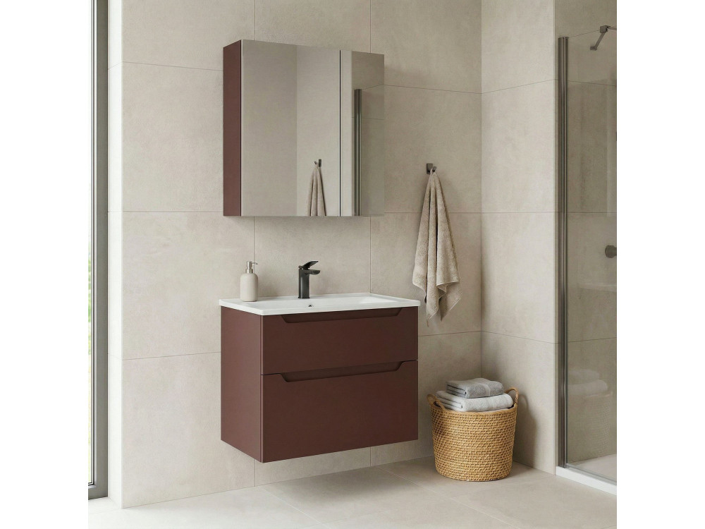 Set mobile lavabo con specchio (2 pezzi) "Messina 65 v2" - 65 x 45 x 55 cm - Rosso opaco