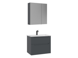 Set mobile lavabo con specchio (2 pezzi) "Messina 65 v2" - 65 x 45 x 55 cm - Antracite opaco