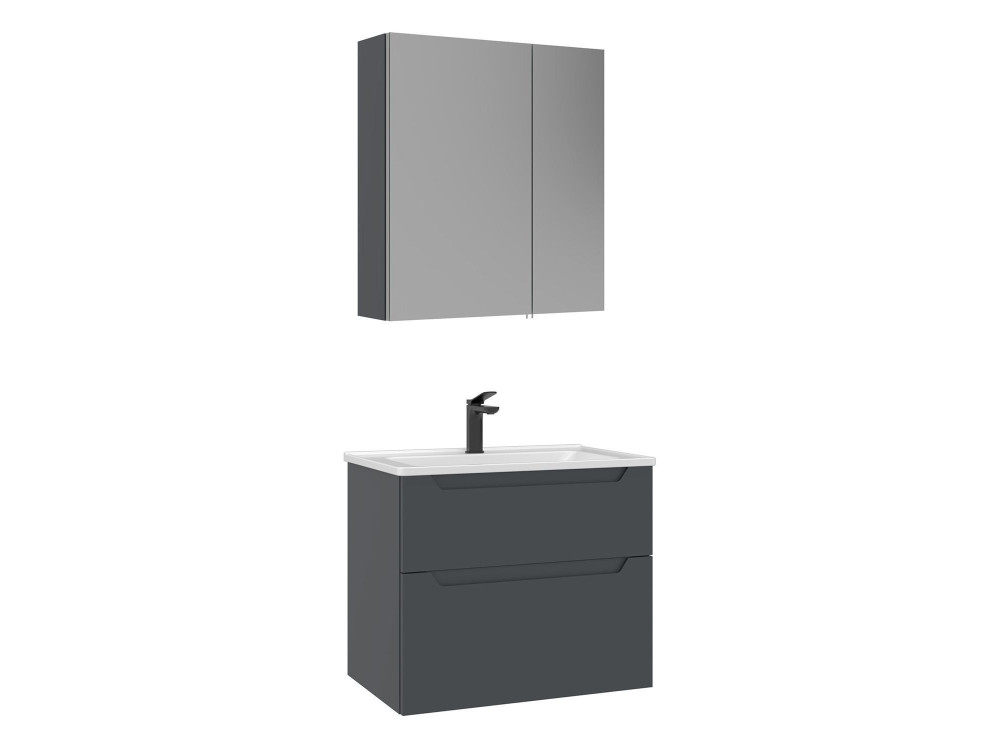 Set mobile lavabo con specchio (2 pezzi) "Messina 65 v2" - 65 x 45 x 55 cm - Antracite opaco