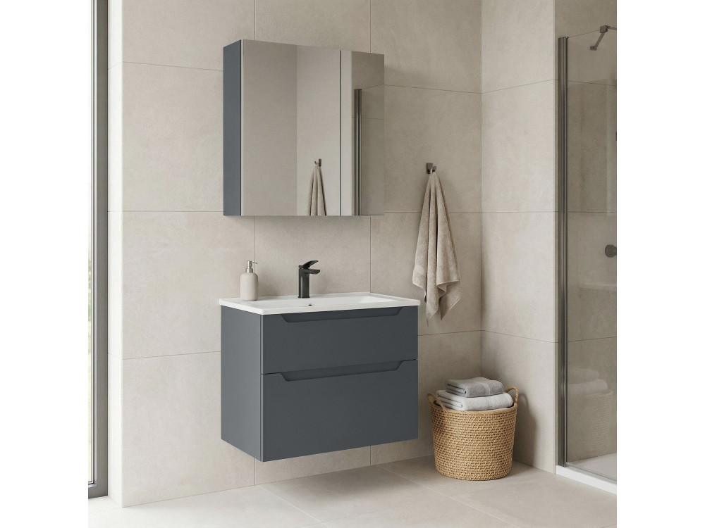 Set mobile lavabo con specchio (2 pezzi) "Messina 65 v2" - 65 x 45 x 55 cm - Antracite opaco