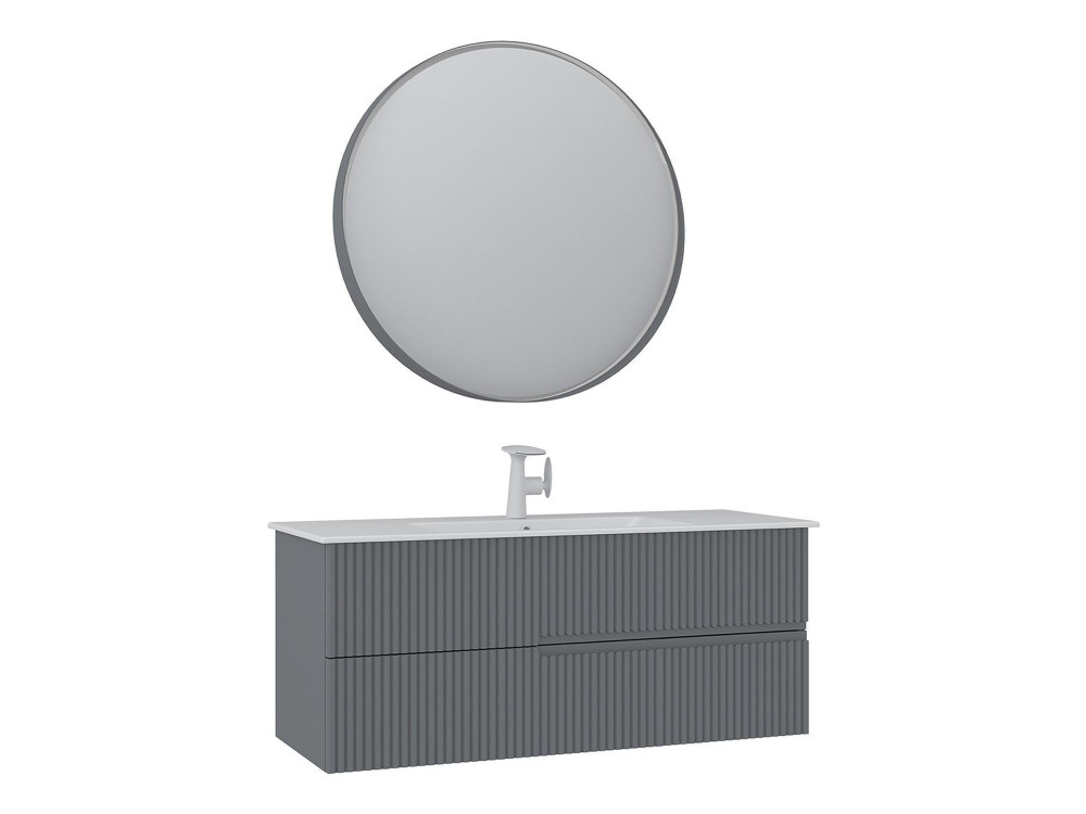 Set mobile lavabo con specchio (2 pezzi) "Moonlight 120 v2" - 121 x 51 x 51 cm - Grigio opaco