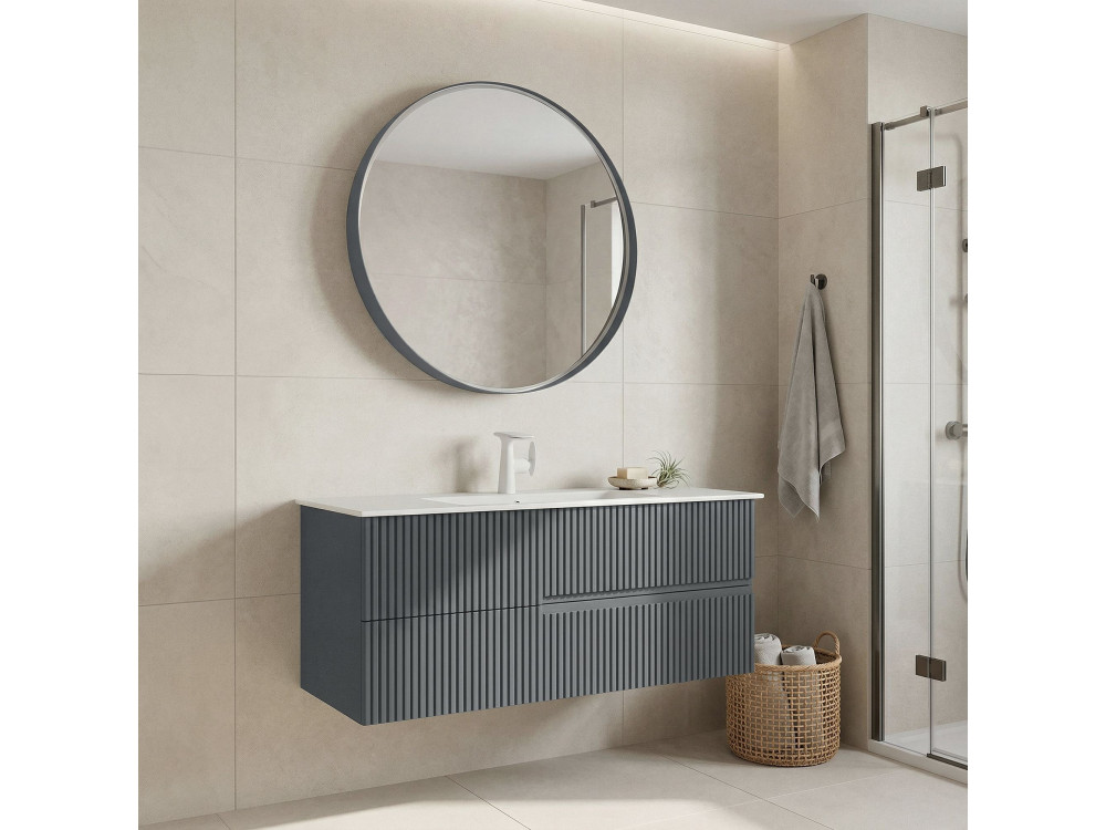 Set mobile lavabo con specchio (2 pezzi) "Moonlight 120 v2" - 121 x 51 x 51 cm - Grigio opaco