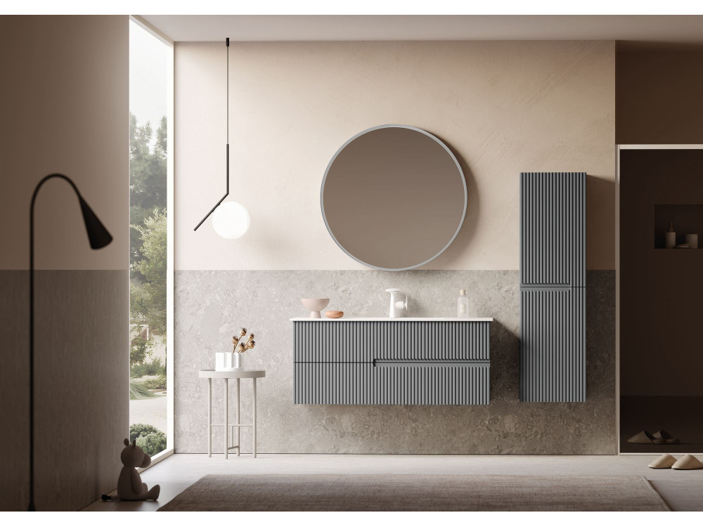Set mobile lavabo con specchio (2 pezzi) "Moonlight 120 v2" - 121 x 51 x 51 cm - Grigio opaco