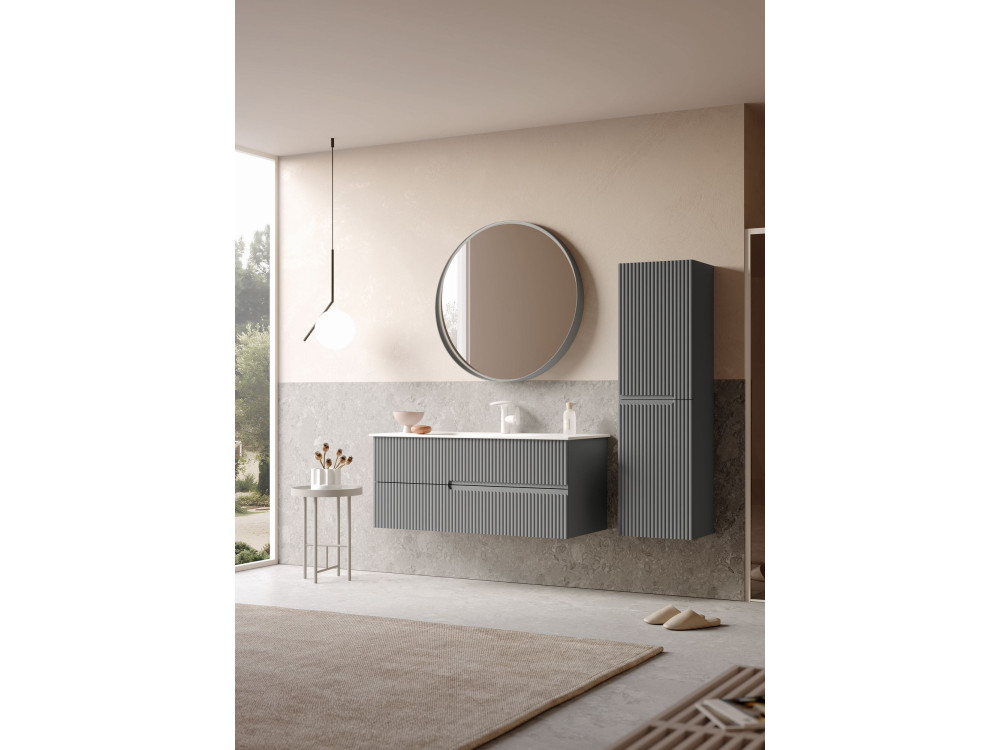 Set mobile lavabo con specchio (2 pezzi) "Moonlight 120 v2" - 121 x 51 x 51 cm - Grigio opaco